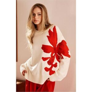 Commense Jacquard Sweater Womens Medium Oversized Chic Style Floral